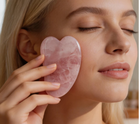 ⭐ Natural Rose Quartz Facial Roller & Gua Sha Duo