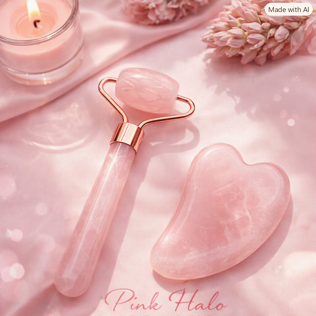 ⭐ Natural Rose Quartz Facial Roller & Gua Sha Duo