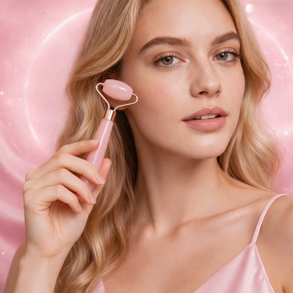 ⭐ Natural Rose Quartz Facial Roller & Gua Sha Duo