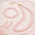⭐ Halo RoseGlow Set – Rose Quartz Beaded Necklace, Bracelet & Earrings